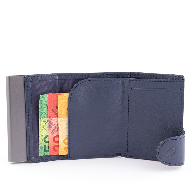 Porte-monnaie et cartes RFID en cuir vintage Bleu Marine Portemonaie et cartes cuir