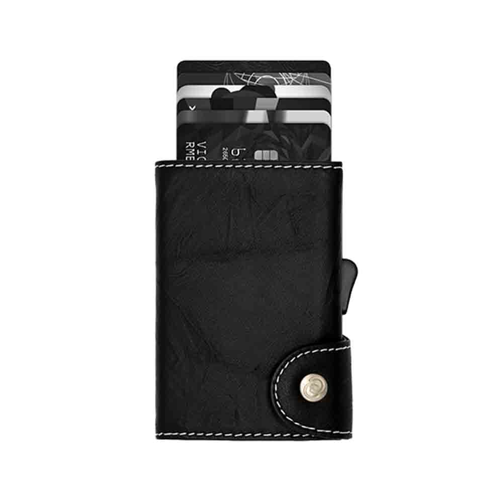 Porte-cartes RFID Cuir Embossé Black Néro couture Blanche Porte-cartes Cuir Prestige