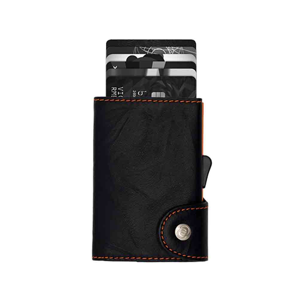 Porte-cartes RFID Cuir Embossé Black Néro couture Jaune Porte-cartes Cuir prestige