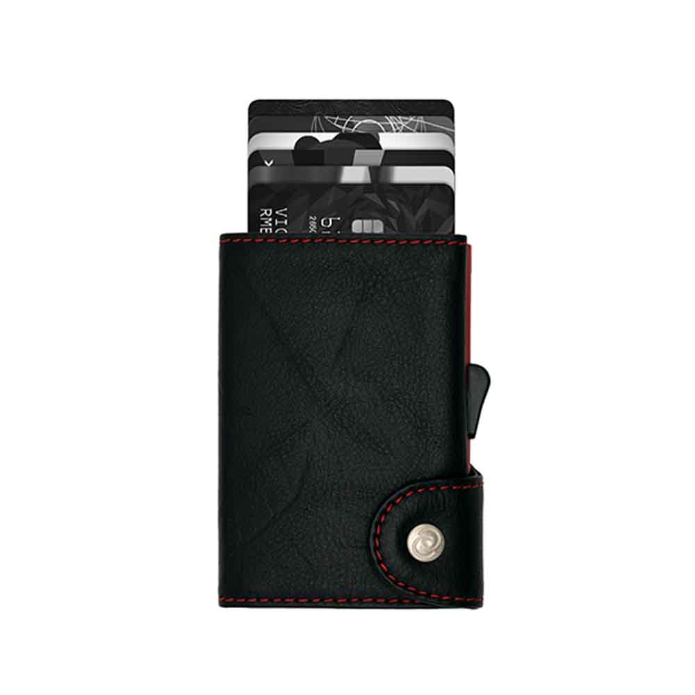 Porte-cartes RFID Cuir Embossé Black Néro couture Rouge Portemonaie et cartes cuir