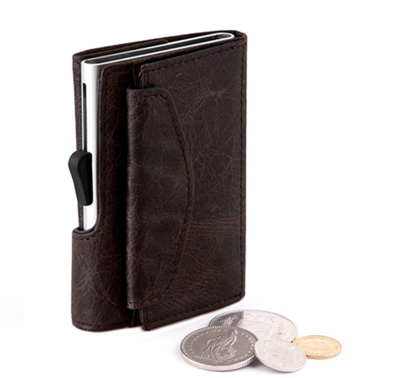 Porte-monnaie et cartes RFID en cuir Vintage Brun Foncé Porte-monaie et cartes RFID cuir