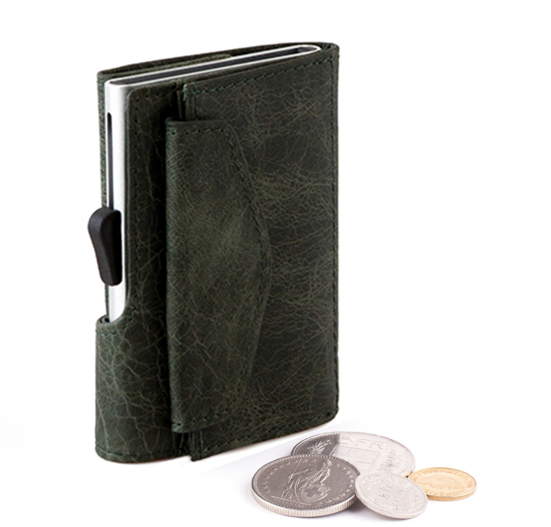 Porte-monnaie et cartes RFID en cuir Vintage Vert Portemonaie et cartes cuir